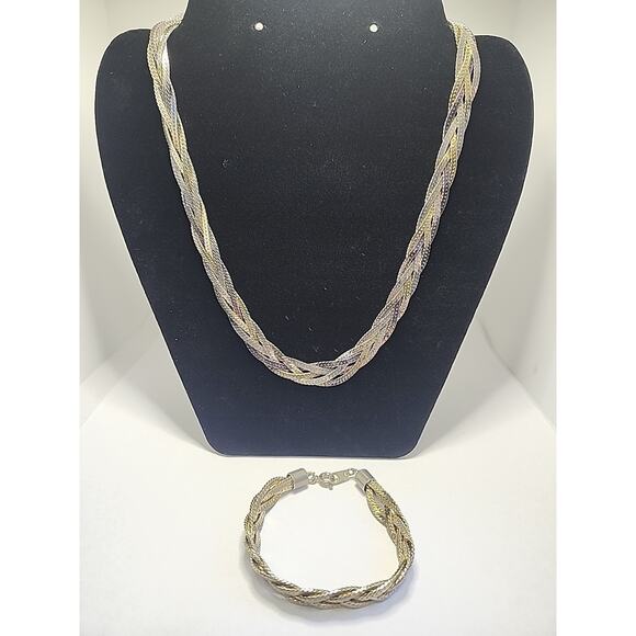 17.5" Vintage 5 Strand Silver Over Copper Necklace W/bracelet 6.25" Set Korea - Picture 5 of 5